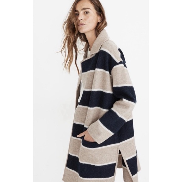 Madewell Sweaters - Madewell Ballard Striped Sweater Coat XS Merino Wool Tan Navy Cardigan $198